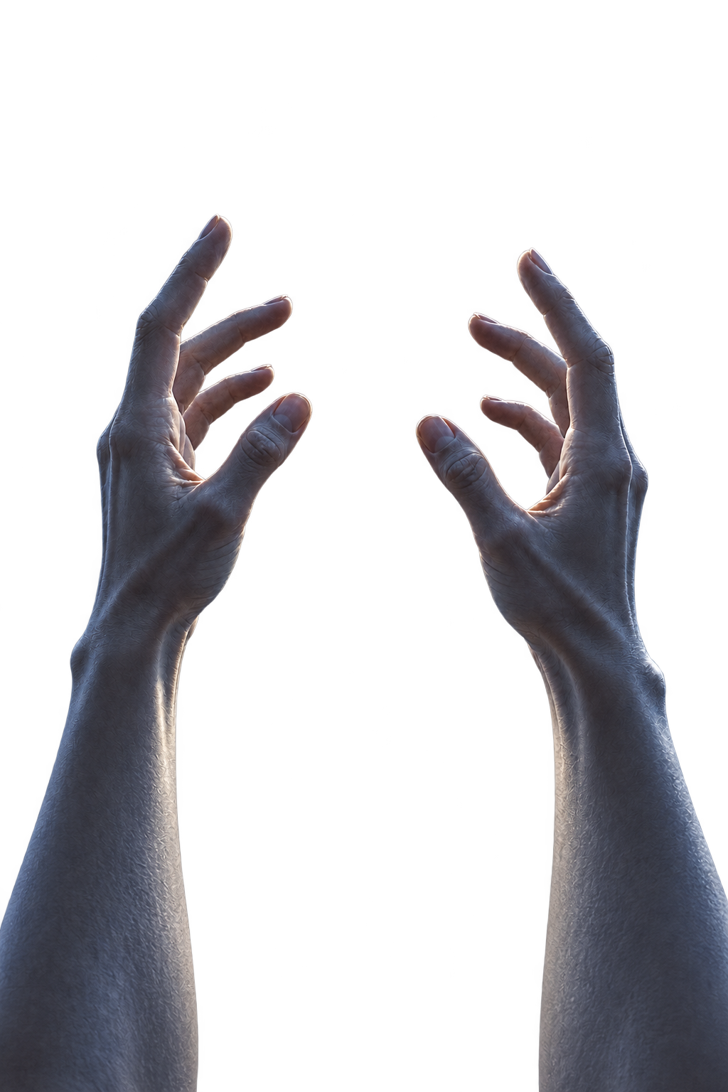 Anonymous hands reaching toward the unknown fate
